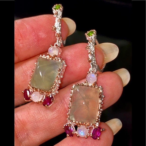 Elegant Genuine Prehnite Sterling Silver Earrings - Picture 6 of 17